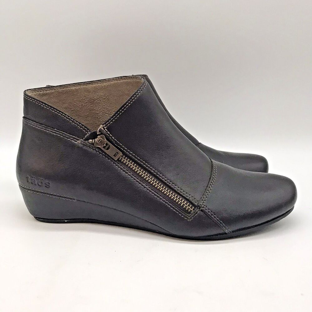 Taos Hideaway Ankle Boots Women's 8 Brown Leather Side Zip Wedge Heel Booties
